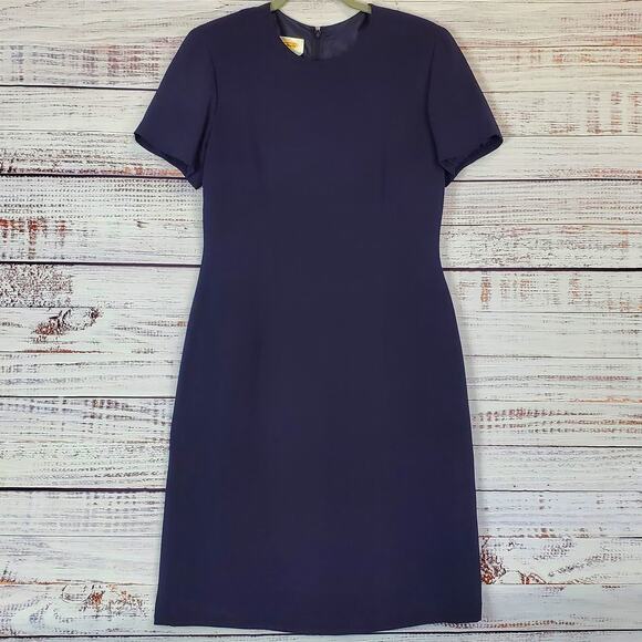 Talbots Dresses & Skirts - Talbots Pure Silk Navy Blue Shift Dress Sz 8 Lined Slit Sustainable Quiet Luxury